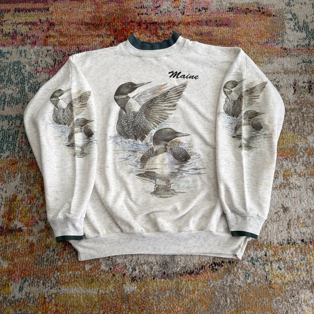 Vintage 90s Maine Common Loons Graphic Crewneck Sweatshirt Large